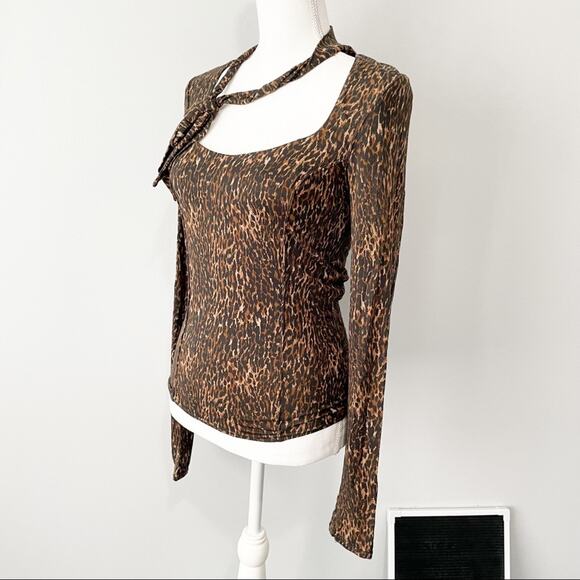 Free People leopard print tie neck top size small scoop neck - Picture 7 of 10
